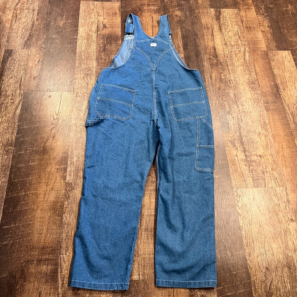 Liberty Womens Denim Bib Overalls Medium Wash Green Accents 1X YBW001LSW - Picture 4 of 6